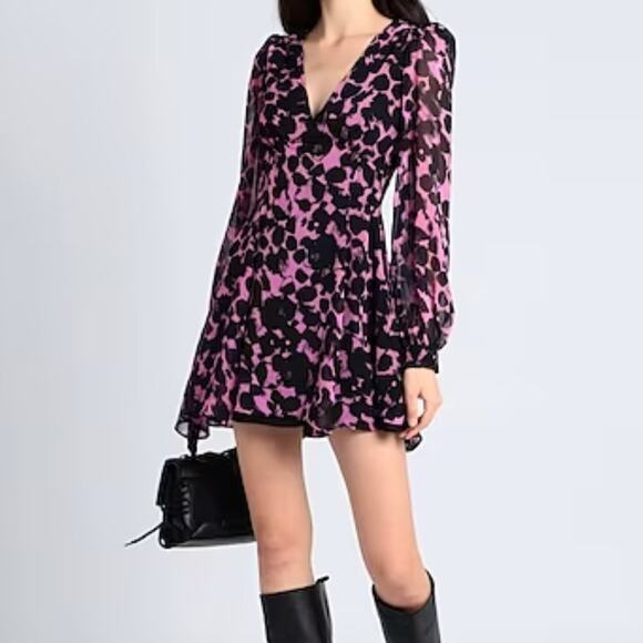 New ~ ASOS ,  TOPSHOP  ~Abstract Print Long Sleeve Dress In Pink 10 - Picture 2 of 8